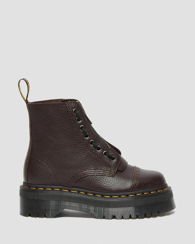 Burgundy Women's Dr Martens Sinclair Milled Nappa Leather Platform Boots | CA 257HAP